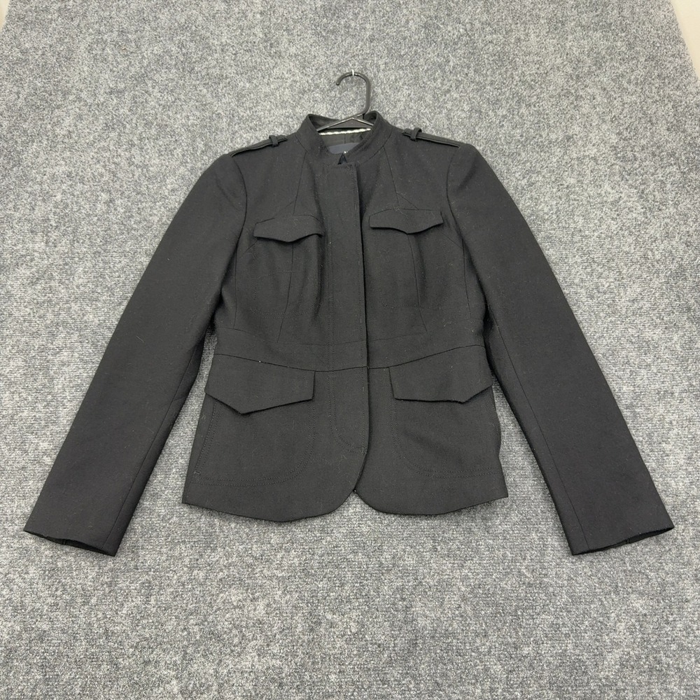 Banana Republic Jacket Women 4 Black Wool Stretch Military‎ Epaulette Peplum